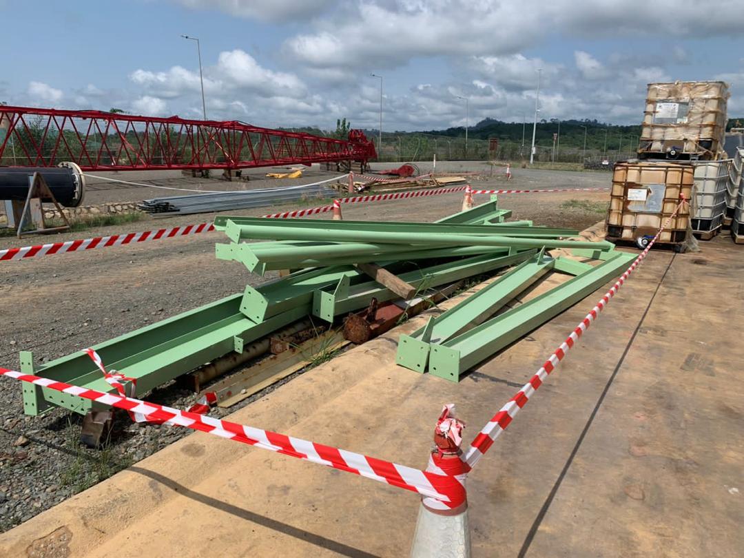 Fabricated beams, pipes and purlins sandblasted ,<br>sprayed with three layers coat paints ready to install for Acid <br>shed at acid stored area By Mso @ newmont akyem. Site
